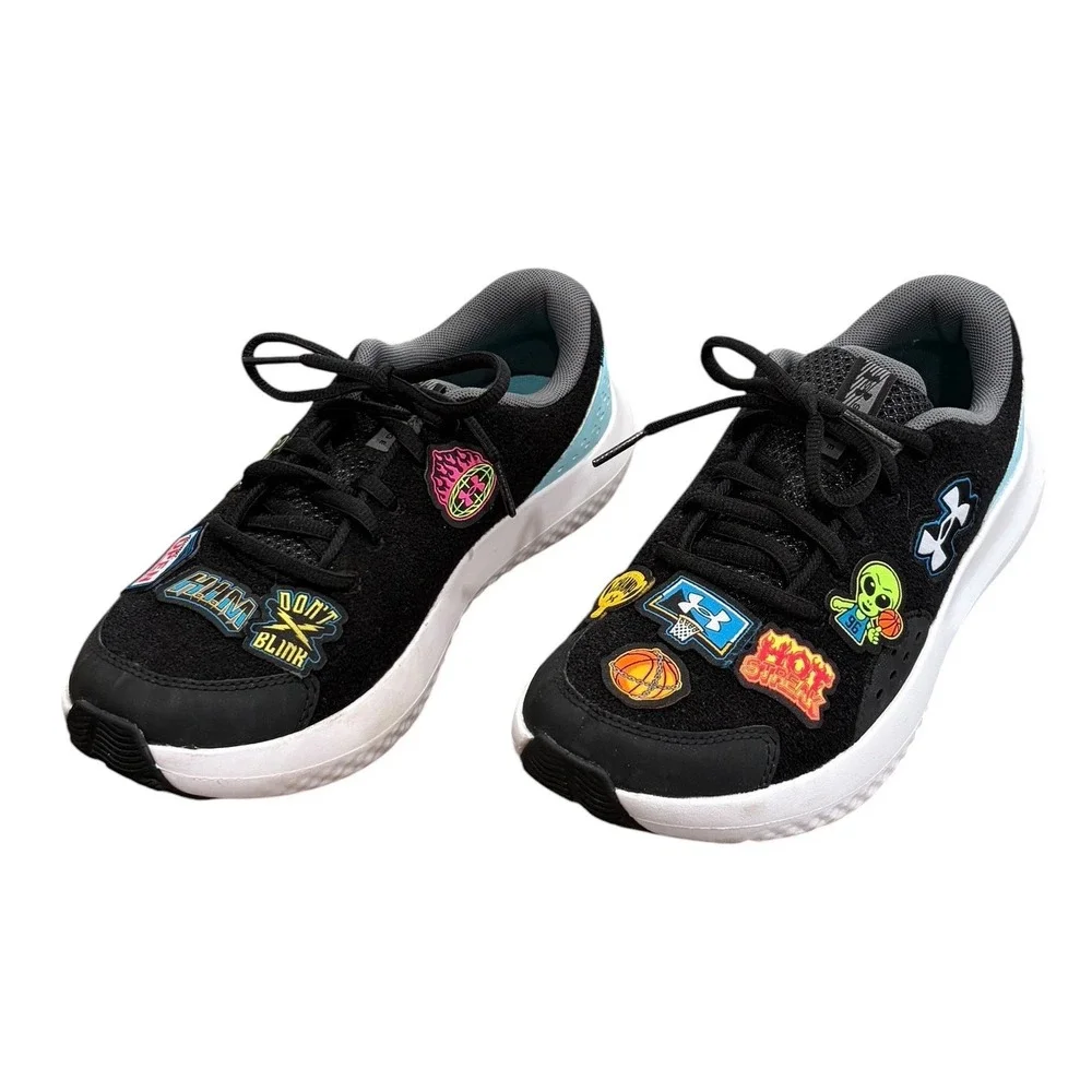 Under Armour Surge Kids Running Shoes Black Removable Patches Size 7Y Athletic‎